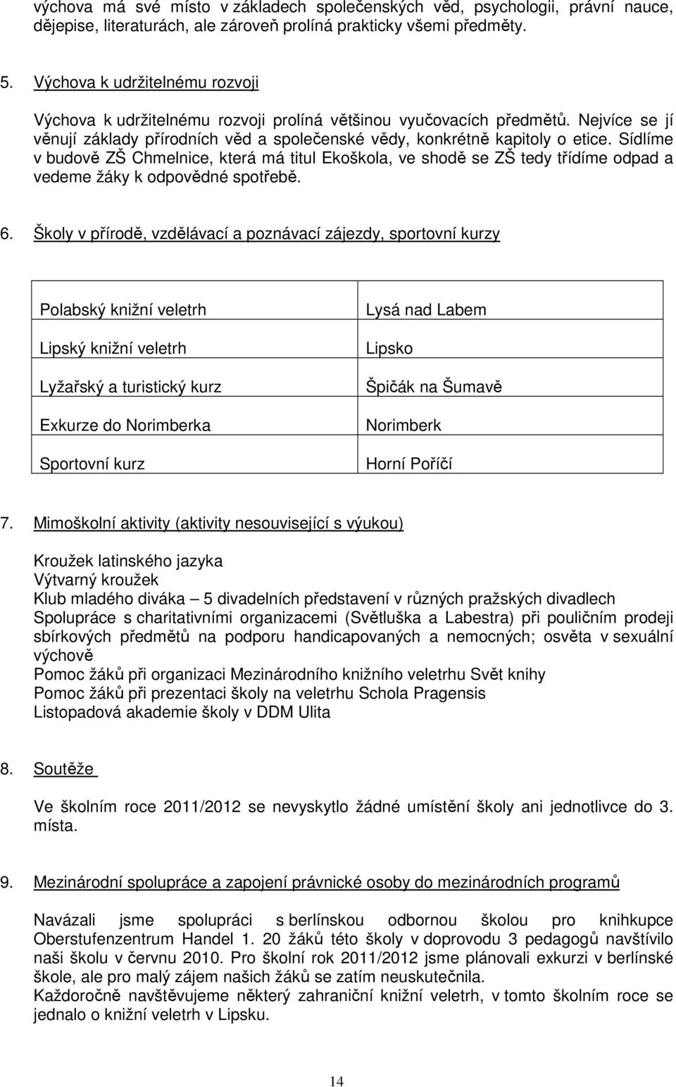 Sídlíme v budově ZŠ Chmelnice, která má titul Ekoškola, ve shodě se ZŠ tedy třídíme odpad a vedeme žáky k odpovědné spotřebě. 6.