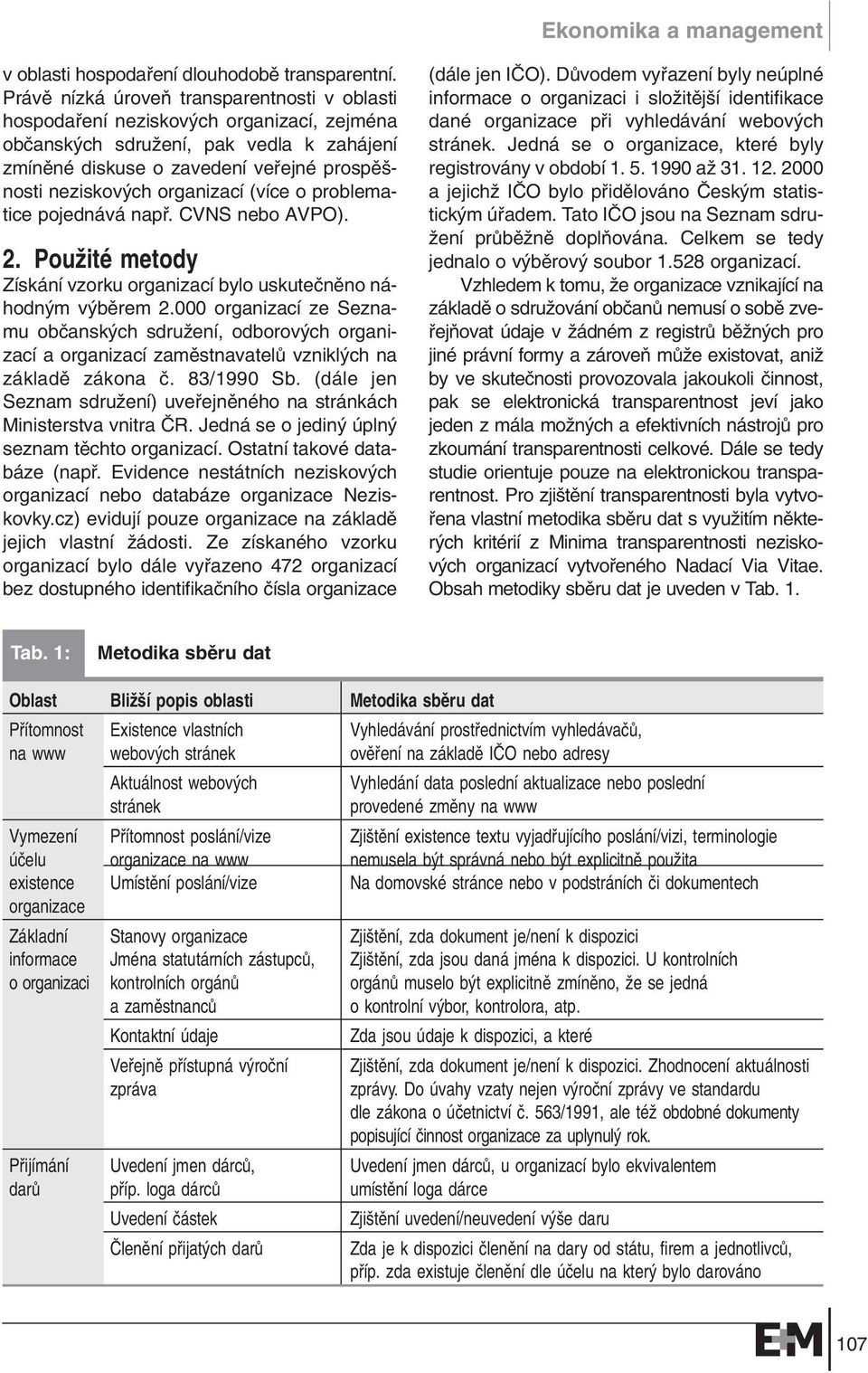 organizací (více o problematice pojednává napfi. CVNS nebo AVPO). 2. PouÏité metody Získání vzorku organizací bylo uskuteãnûno náhodn m v bûrem 2.