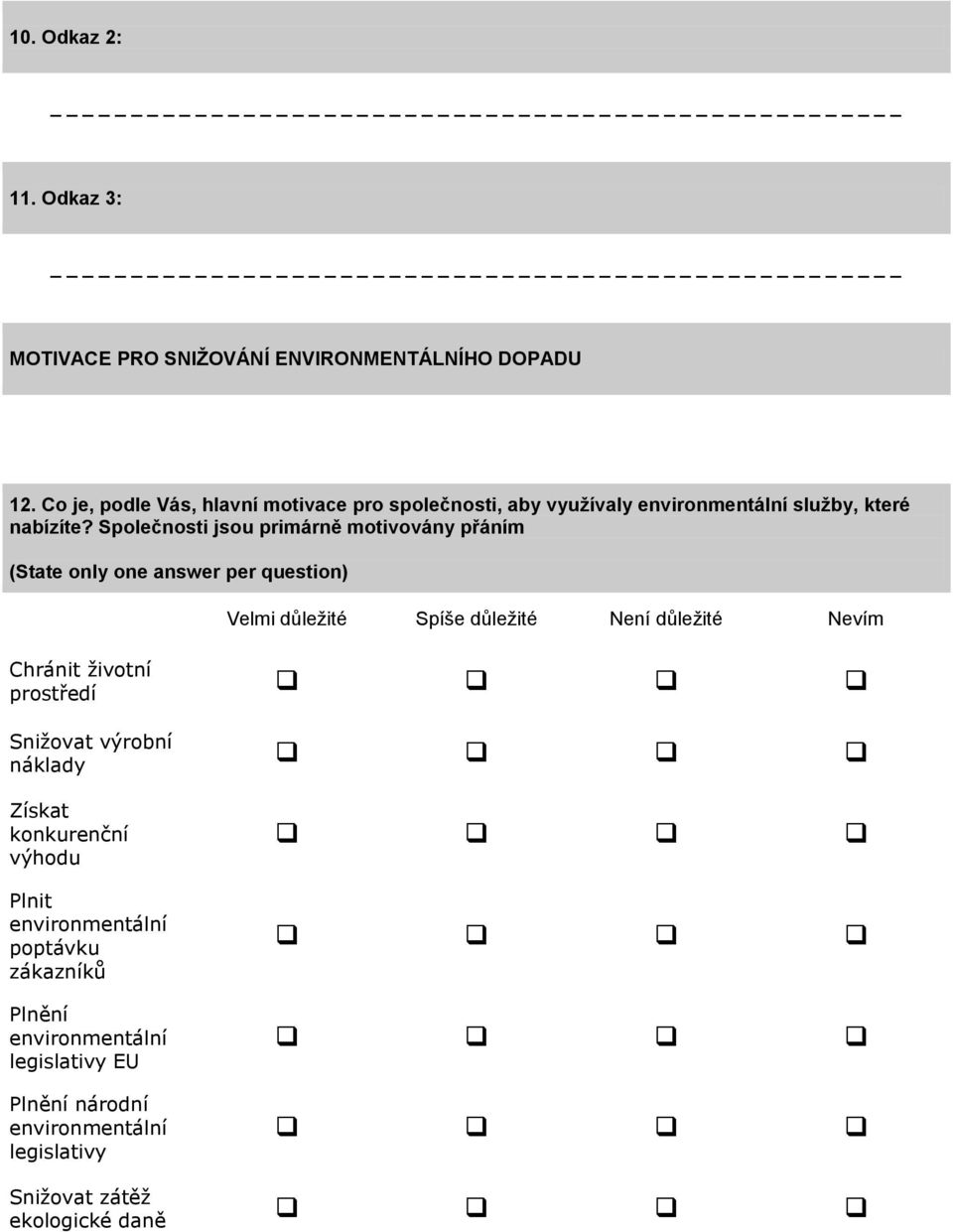 Společnosti jsou primárně motivovány přáním (State only one answer per question) Velmi důležité Spíše důležité Není důležité Nevím