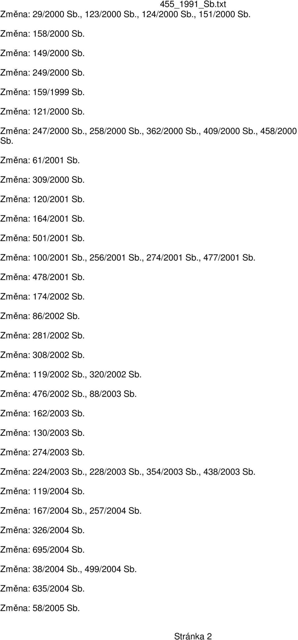 , 477/2001 Sb. Změna: 478/2001 Sb. Změna: 174/2002 Sb. Změna: 86/2002 Sb. Změna: 281/2002 Sb. Změna: 308/2002 Sb. Změna: 119/2002 Sb., 320/2002 Sb. Změna: 476/2002 Sb., 88/2003 Sb. Změna: 162/2003 Sb.