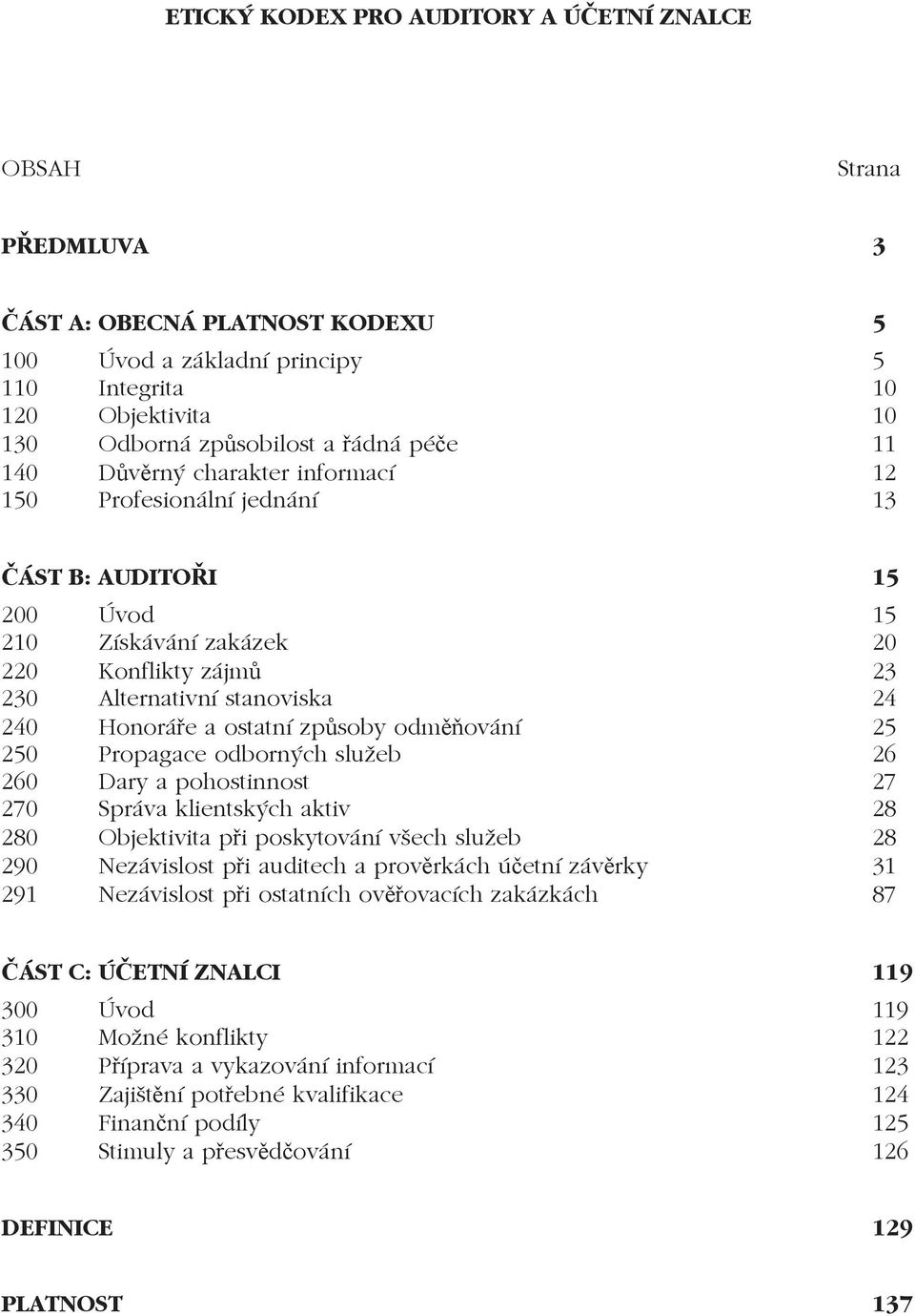 zpsoby odmování 25 250 Propagace odborných služeb 26 260 Dary a pohostinnost 27 270 Správa klientských aktiv 28 280 Objektivita pi poskytování všech služeb 28 290 Nezávislost pi auditech a provrkách
