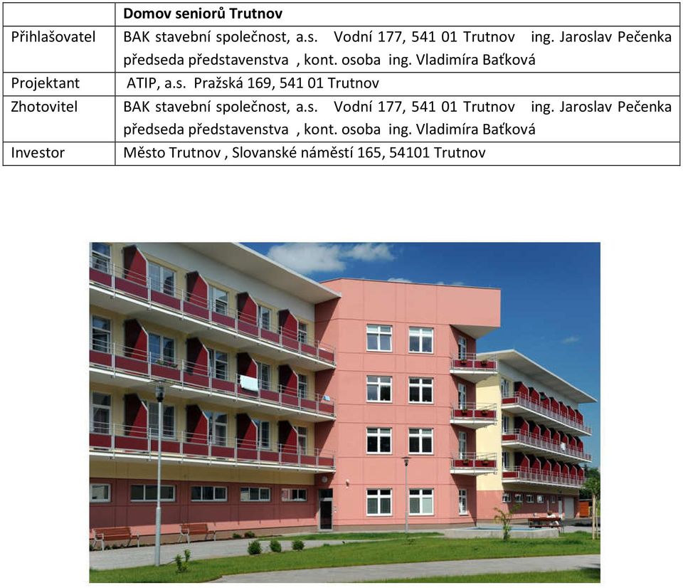 s. Vodní 177, 541 01 Trutnov ing. Jaroslav Pečenka předseda představenstva, kont. osoba ing.