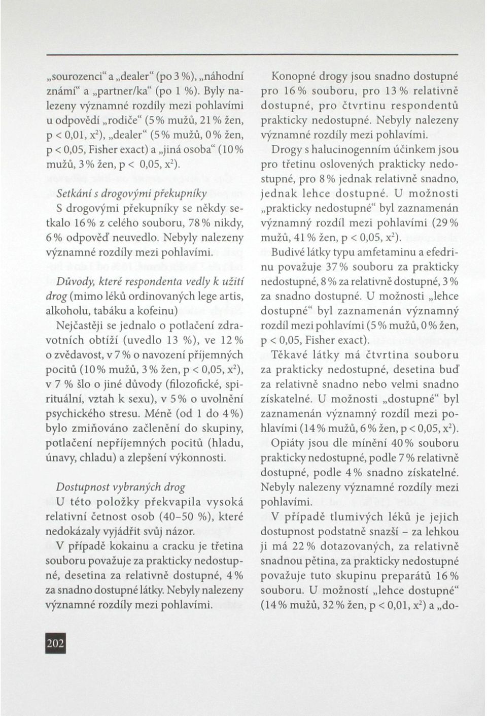 ). Setkání s drogovými překupníky S drogovými překupníky se někdy setkalo 16% z celého souboru, 78% nikdy, 6 % odpověď neuvedlo. Nebyly nalezeny významné rozdíly mezi pohlavími.