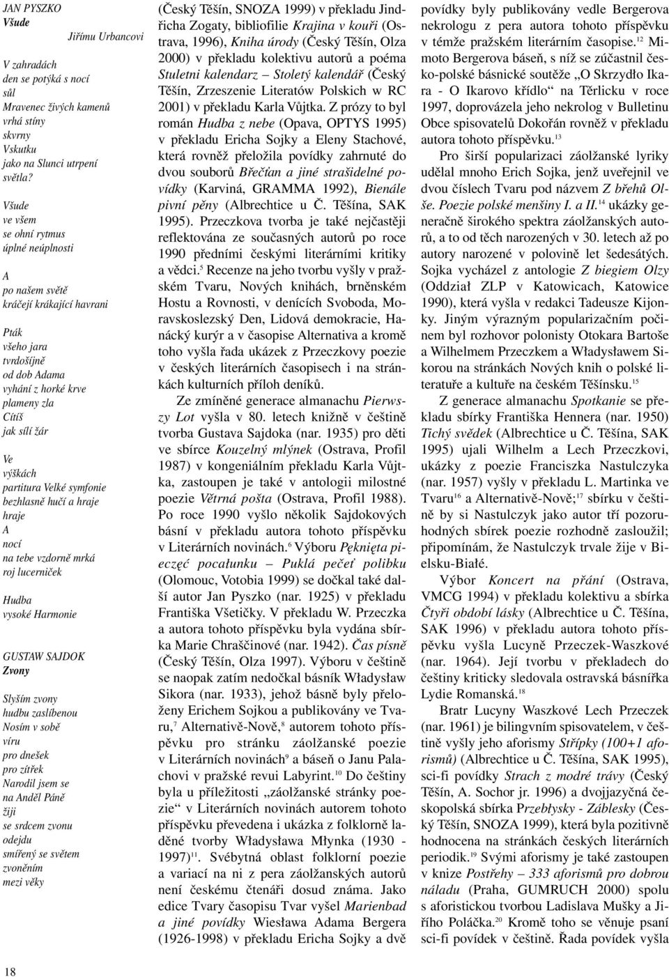 partitura Velké symfonie bezhlasně hučí a hraje hraje A nocí na tebe vzdorně mrká roj lucerniček Hudba vysoké Harmonie GUSTAW SAJDOK Zvony Slyším zvony hudbu zaslíbenou Nosím v sobě víru pro dnešek