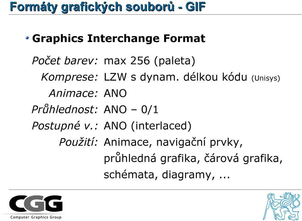 : Použití: max 256 (paleta) LZW s dynam.