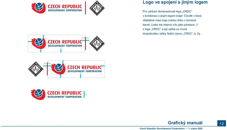 Člověk v tísni) vkládáme mezi loga svislou linku v červené barvě.