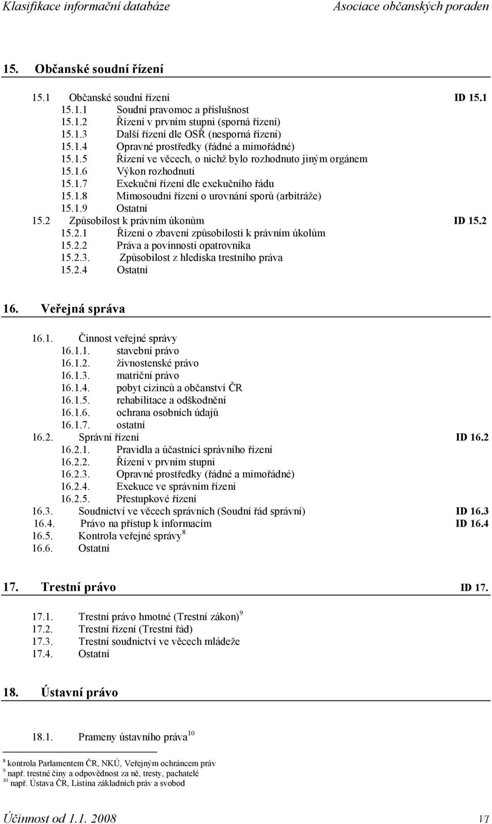 2 Způsobilost k právním úkonům ID 15.2 15.2.1 Řízení o zbavení způsobilosti k právním úkolům 15.2.2 Práva a povinnosti opatrovníka 15.2.3. Způsobilost z hlediska trestního práva 15.2.4 Ostatní 16.