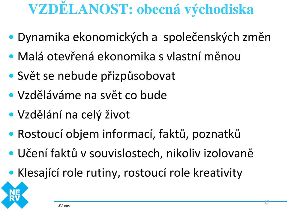 svět co bude Vzdělánína celý život Rostoucí objem informací, faktů, poznatků