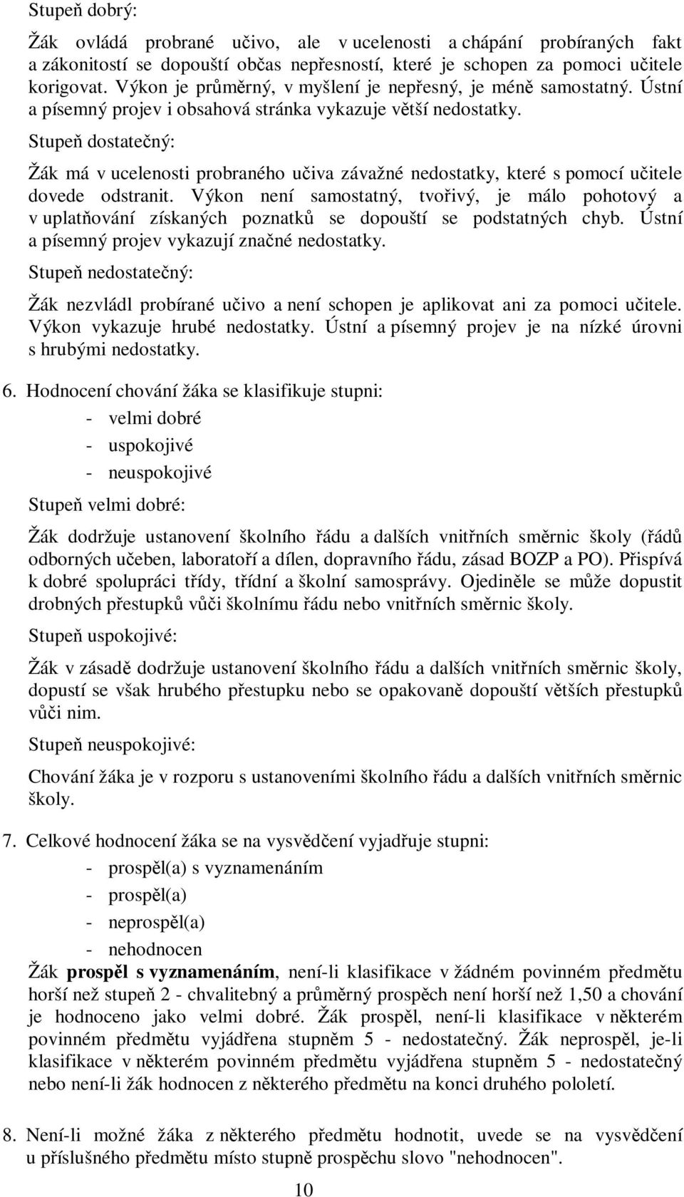 Stupeň dostatečný: Žák má v ucelenosti probraného učiva závažné nedostatky, které s pomocí učitele dovede odstranit.