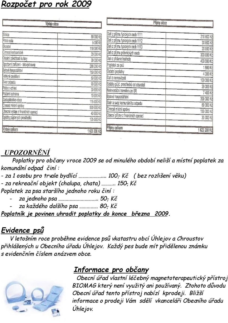 . 50,- Kč - za každého dalšího psa 80,- Kč Poplatník je povinen uhradit poplatky do konce března 2009.