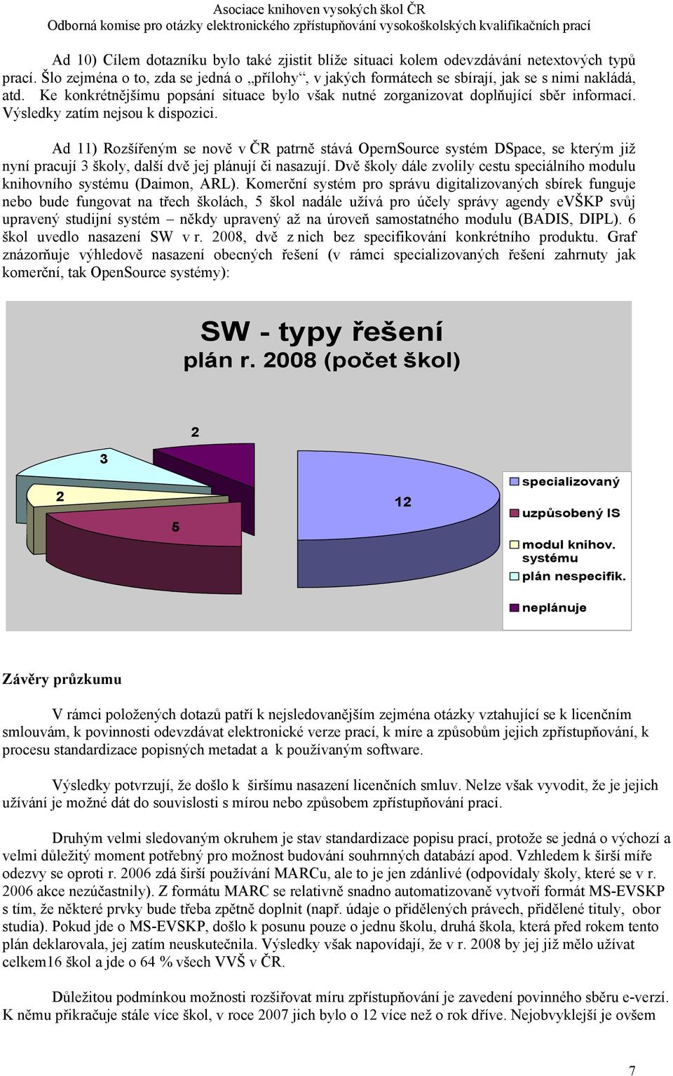 Ad ) Rozšířeným se nově v ČR patrně stává OpernSource systém DSpace, se kterým již nyní pracují školy, další dvě jej plánují či nasazují.