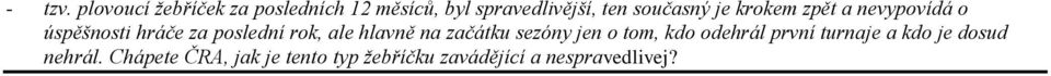 je krokem zpět a nevypovídá o úspěšnosti hráče za poslední rok, ale hlavně