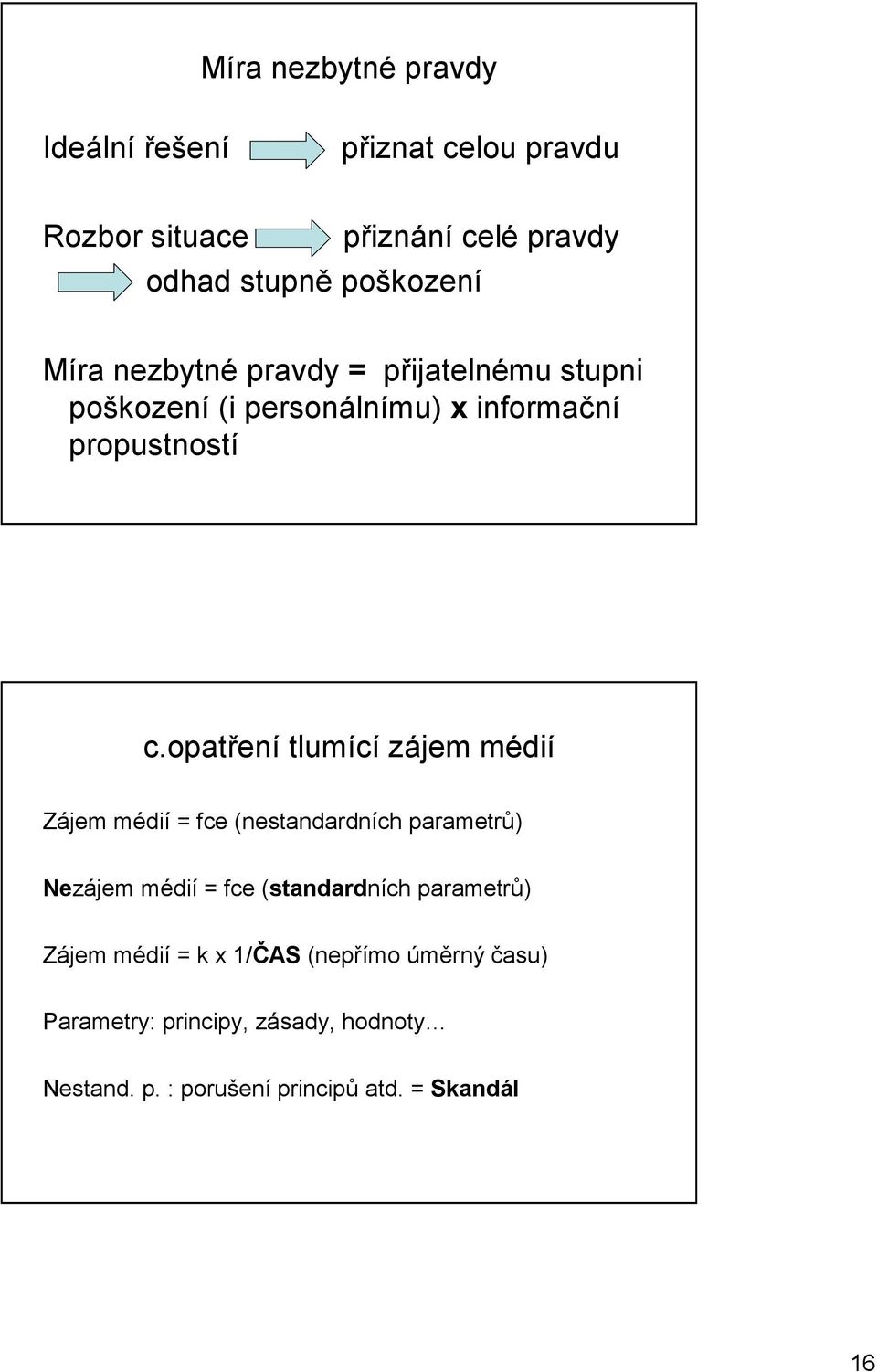 opatření tlumící zájem médií Zájem médií = fce (nestandardních parametrů) Nezájem médií = fce (standardních