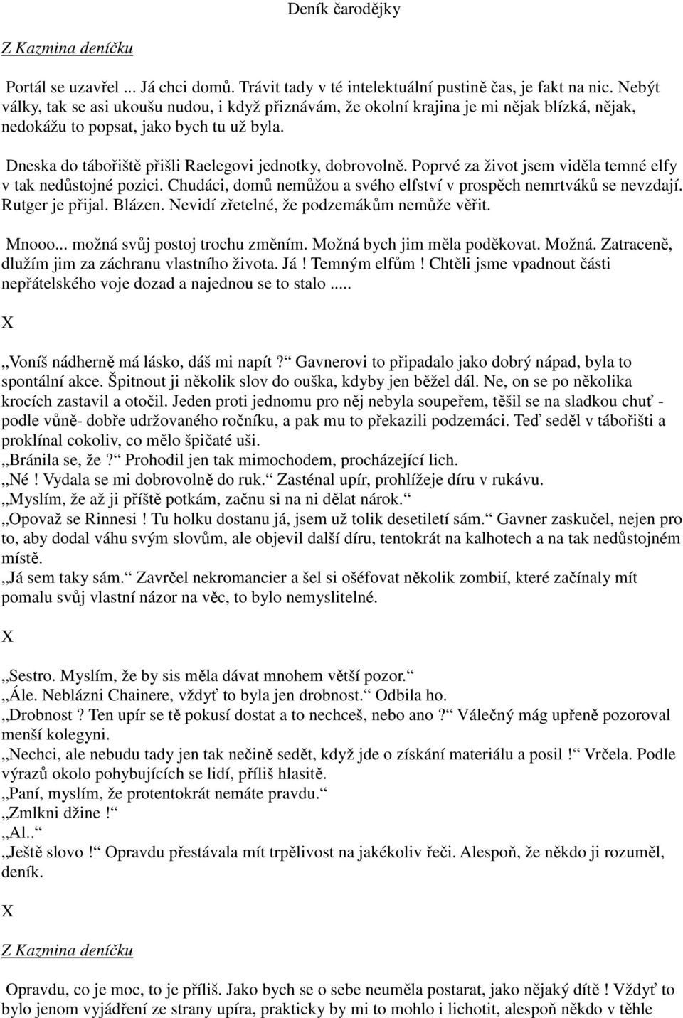 Dneska do tábořiště přišli Raelegovi jednotky, dobrovolně. Poprvé za život jsem viděla temné elfy v tak nedůstojné pozici. Chudáci, domů nemůžou a svého elfství v prospěch nemrtváků se nevzdají.