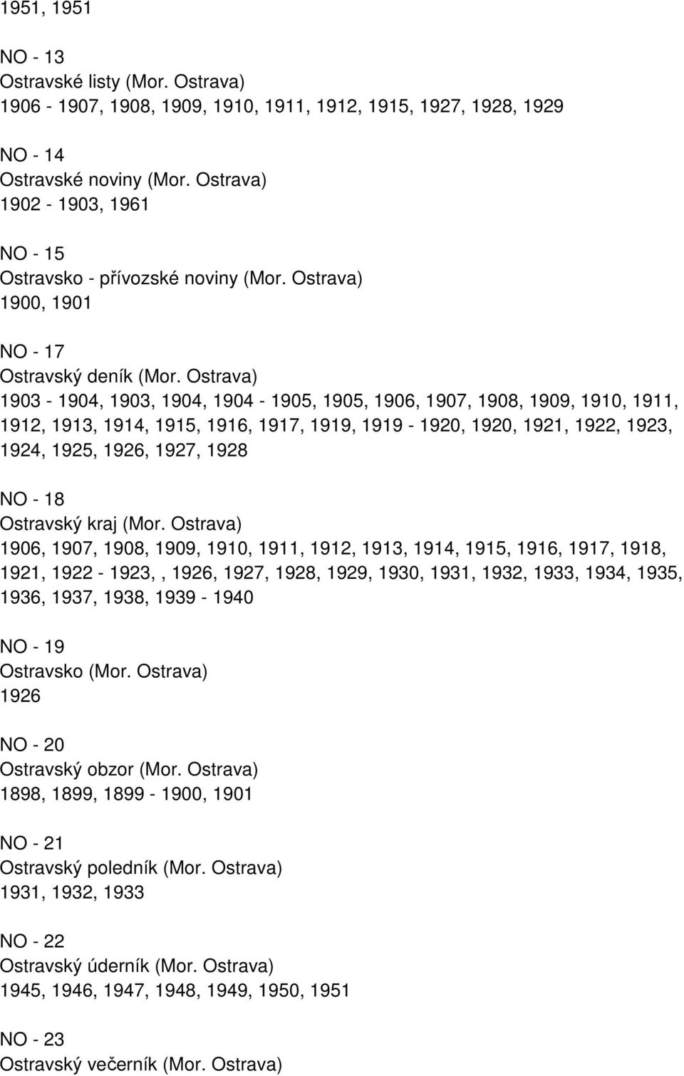 Ostrava) 1903-1904, 1903, 1904, 1904-1905, 1905, 1906, 1907, 1908, 1909, 1910, 1911, 1912, 1913, 1914, 1915, 1916, 1917, 1919, 1919-1920, 1920, 1921, 1922, 1923, 1924, 1925, 1926, 1927, 1928 NO - 18