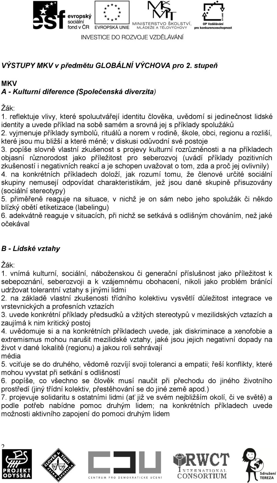 vyjmenuje příklady symbolů, rituálů a norem v rodině, škole, obci, regionu a rozliší, které jsou mu bližší a které méně; v diskusi odůvodní své postoje 3.