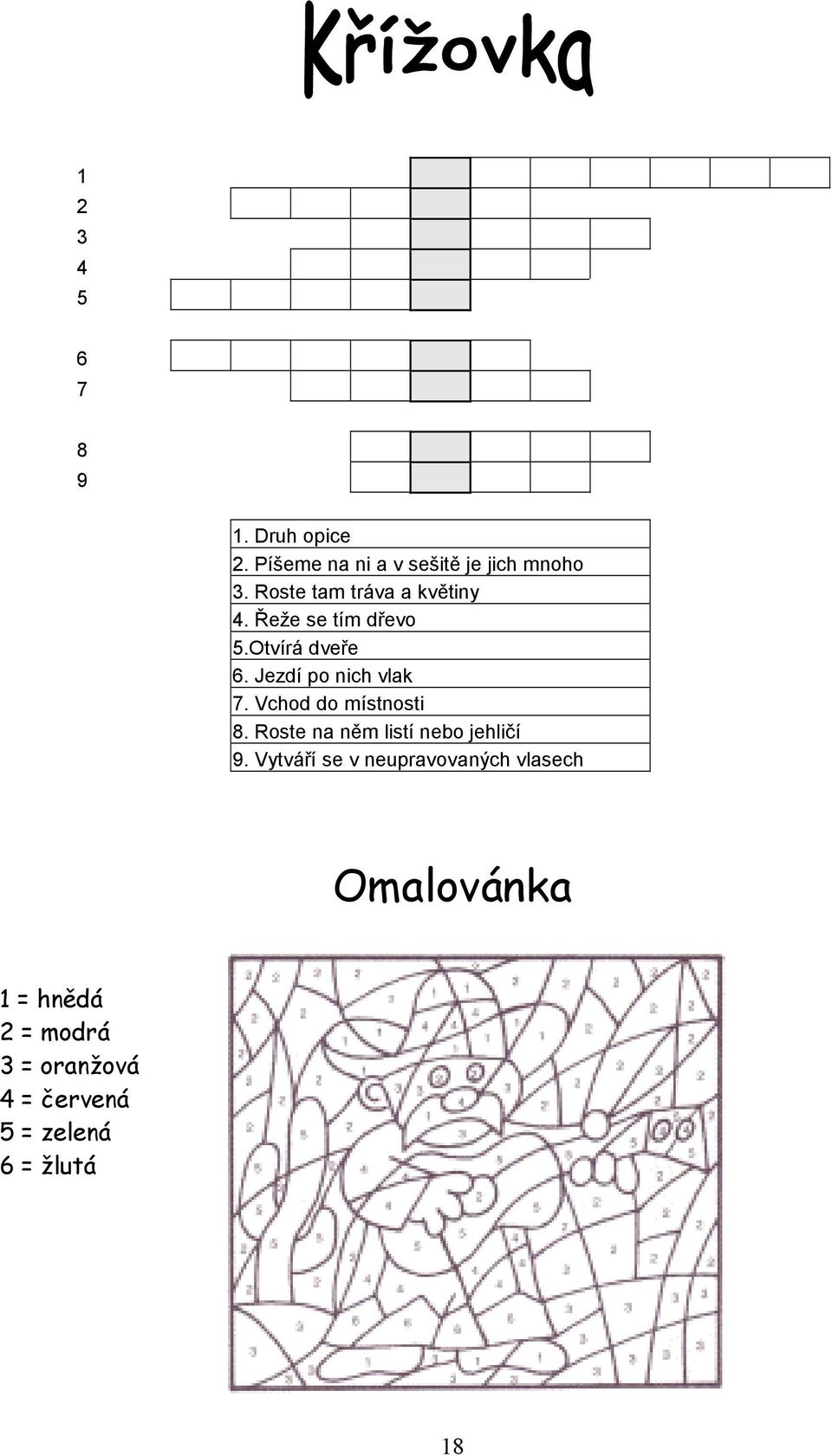 Jezdí po nich vlak 7. Vchod do místnosti 8. Roste na něm listí nebo jehličí 9.