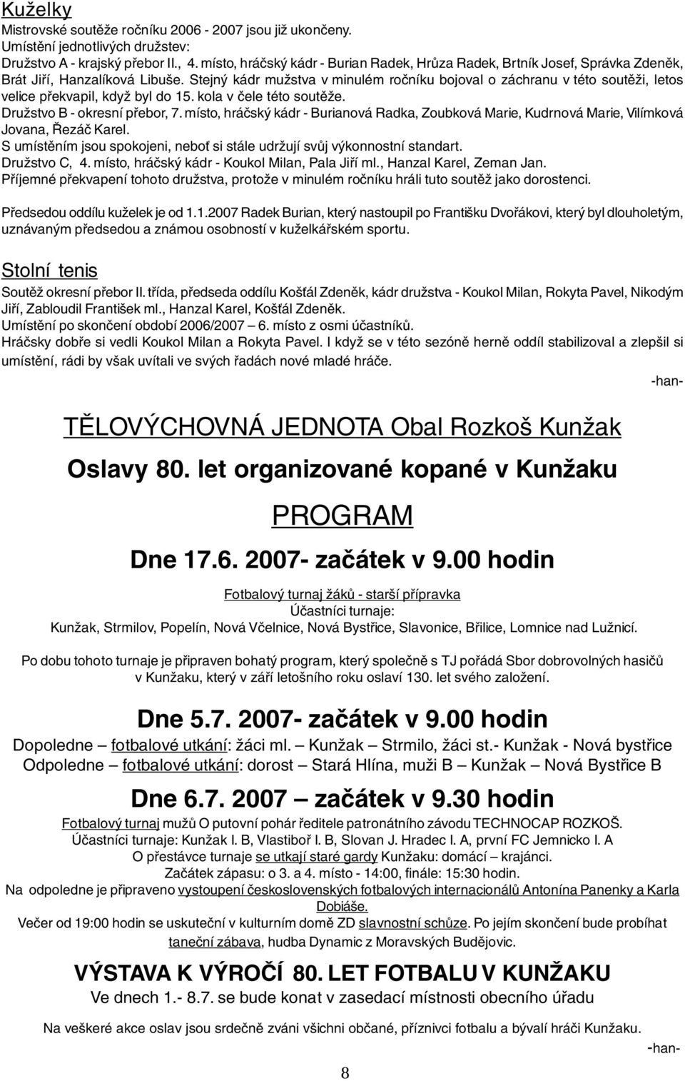 Stejný kádr mužstva v minulém ročníku bojoval o záchranu v této soutěži, letos velice překvapil, když byl do 15. kola v čele této soutěže. Družstvo B - okresní přebor, 7.