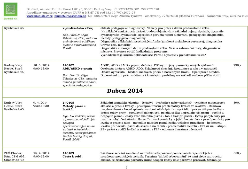 Na základě konkrétních ukázek budou objasňovány základní pojmy: dyslexie, dysgrafie, dysortografie, dyskalkulie, specifické poruchy učení a chování, pedagogická diagnostika, metody pedagogické