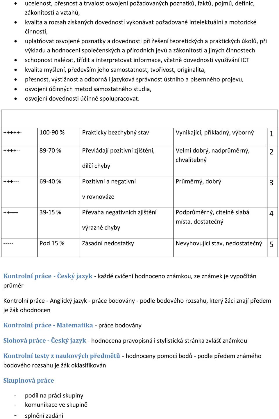 nalézat, třídit a interpretovat informace, včetně dovednosti využívání ICT kvalita myšlení, především jeho samostatnost, tvořivost, originalita, přesnost, výstižnost a odborná i jazyková správnost