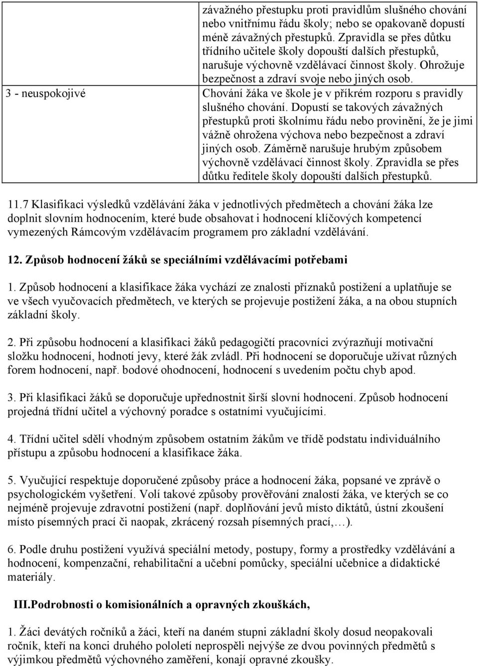 3 - neuspokojivé Chování žáka ve škole je v příkrém rozporu s pravidly slušného chování.