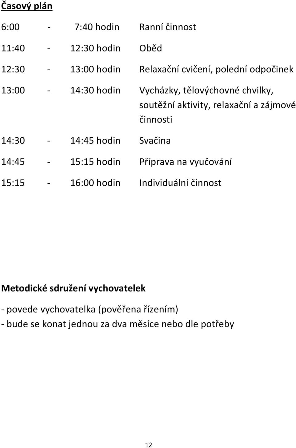 14:30-14:45 hodin Svačina 14:45-15:15 hodin Příprava na vyučování 15:15-16:00 hodin Individuální činnost