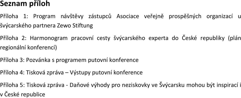 regionální konferencí) Příloha 3: Pozvánka s programem putovní konference Příloha 4: Tisková zpráva Výstupy