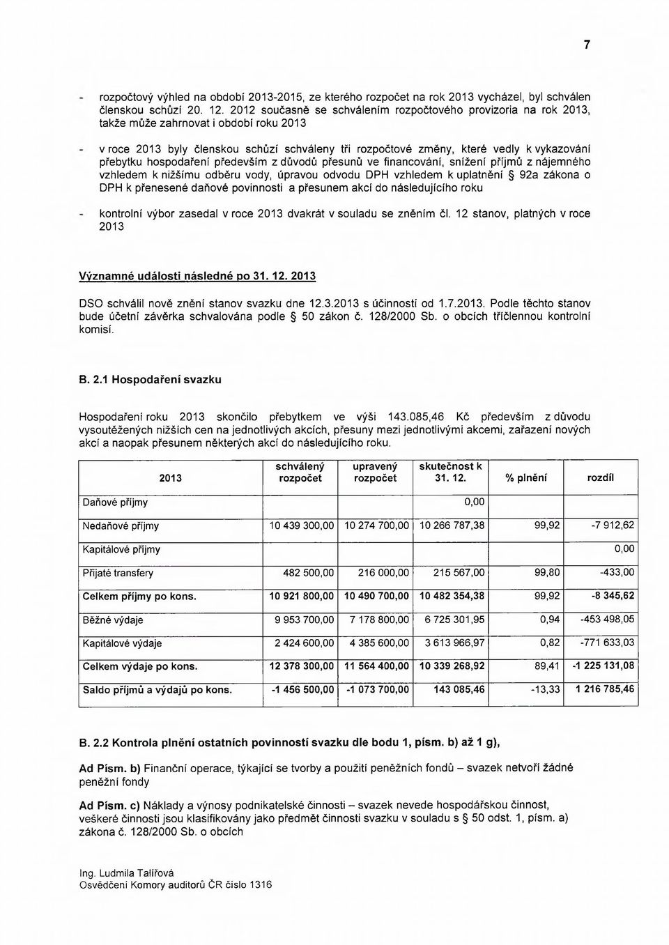 přebytku hospodaření především z důvodů přesunů ve financování, snížení příjmů z nájemného vzhledem k nižšímu odběru vody, úpravou odvodu DPH vzhledem k uplatnění 92a zákona o DPH k přenesené daňové