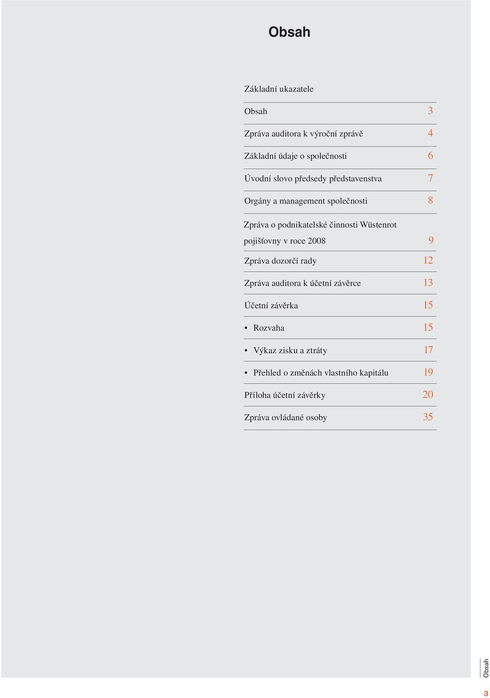 v roce 2008 9 Zpráva dozorčí rady 12 Zpráva auditora k účetní závěrce 13 Účetní závěrka 15 Rozvaha 15 Výkaz