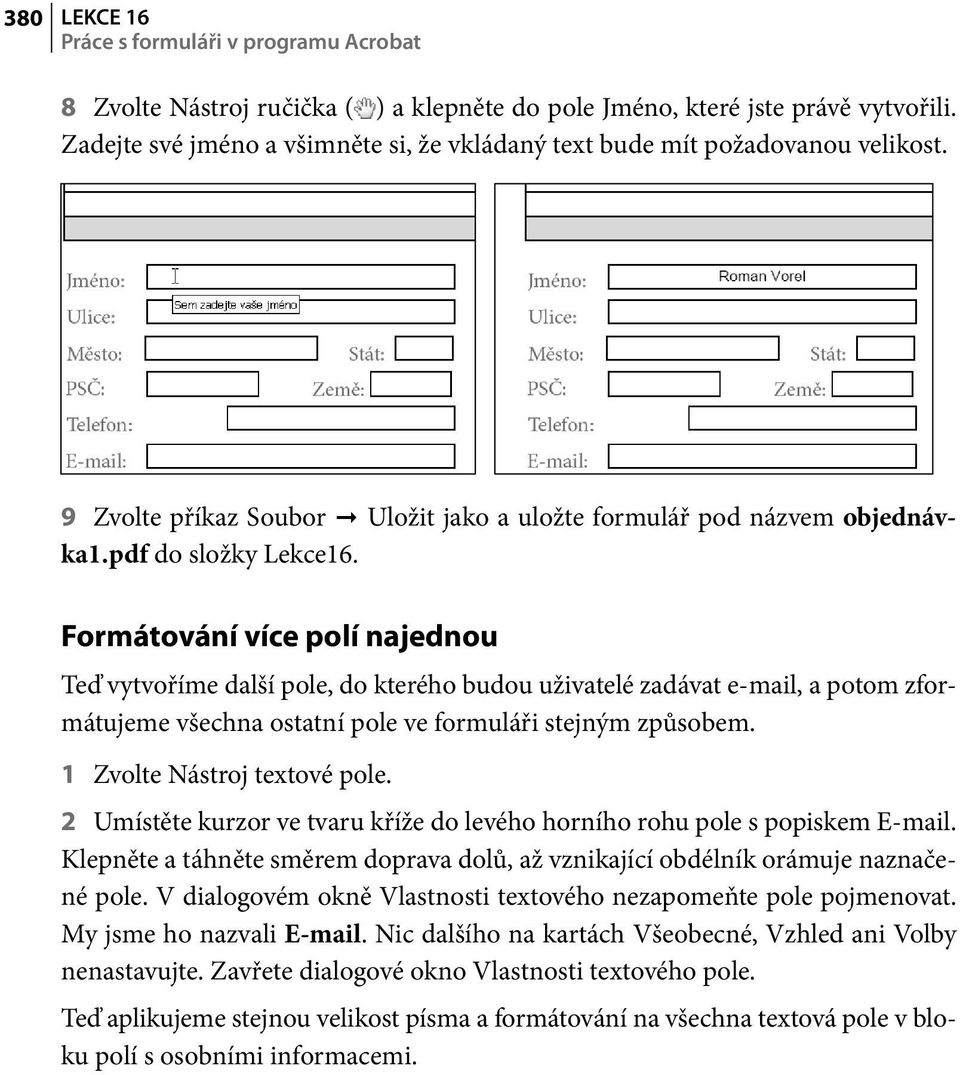 Formátování více polí najednou Teď vytvoříme další pole, do kterého budou uživatelé zadávat e-mail, a potom zformátujeme všechna ostatní pole ve formuláři stejným způsobem.