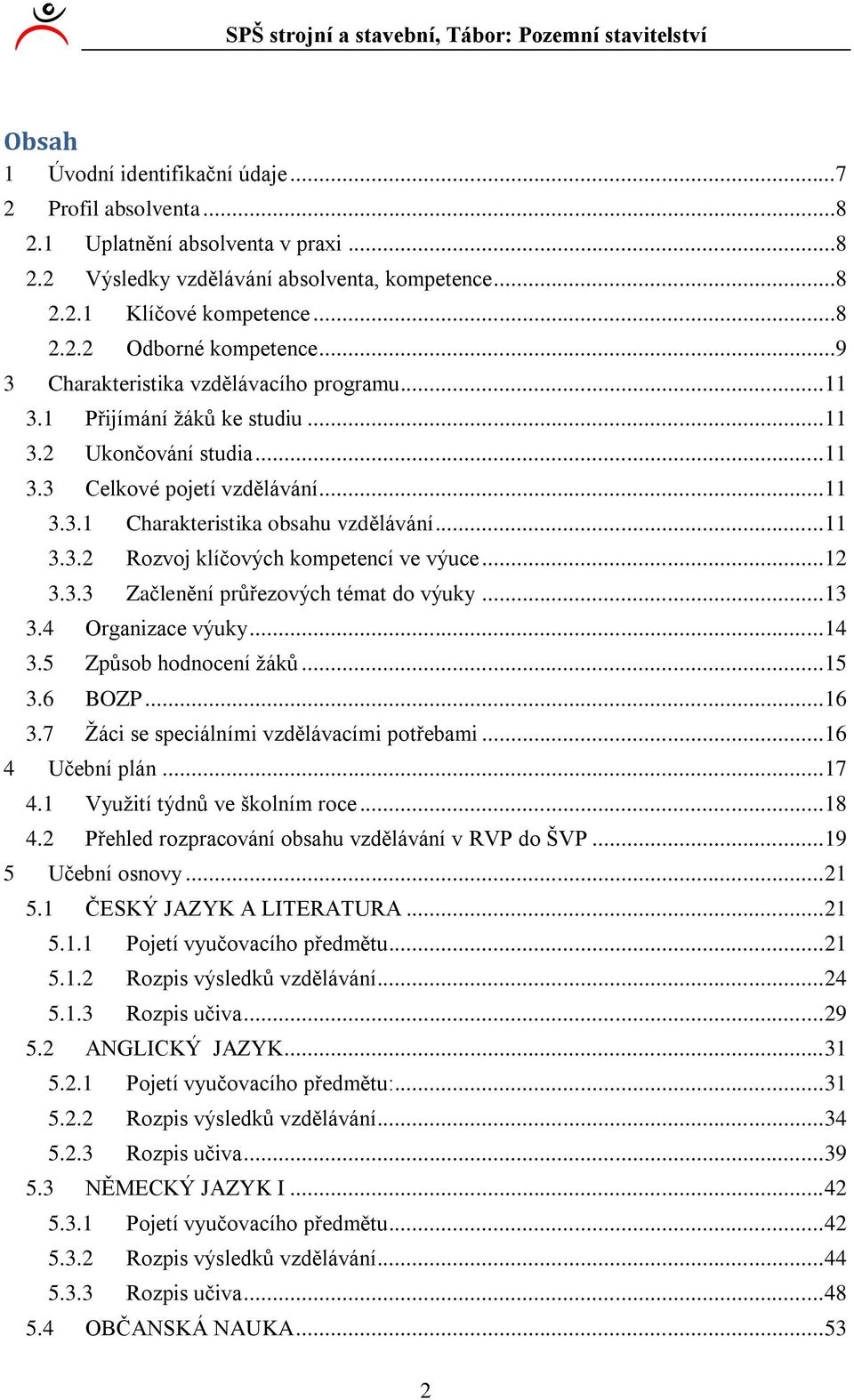 .... Začlenění průřezových témat do výuky.... Organizace výuky....5 Způsob hodnocení ţáků... 5.6 BOZP... 6.7 Ţáci se speciálními vzdělávacími potřebami... 6 Učební plán... 7.