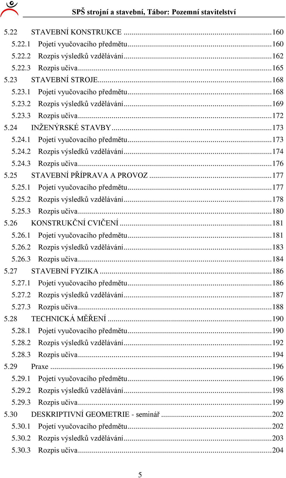 5. Rozpis učiva... 80 5.6 KONSTRUKČNÍ CVIČENÍ... 8 5.6. Pojetí vyučovacího předmětu... 8 5.6. Rozpis výsledků vzdělávání... 8 5.6. Rozpis učiva... 8 5.7 STAVEBNÍ FYZIKA... 86 5.7. Pojetí vyučovacího předmětu... 86 5.7. Rozpis výsledků vzdělávání... 87 5.