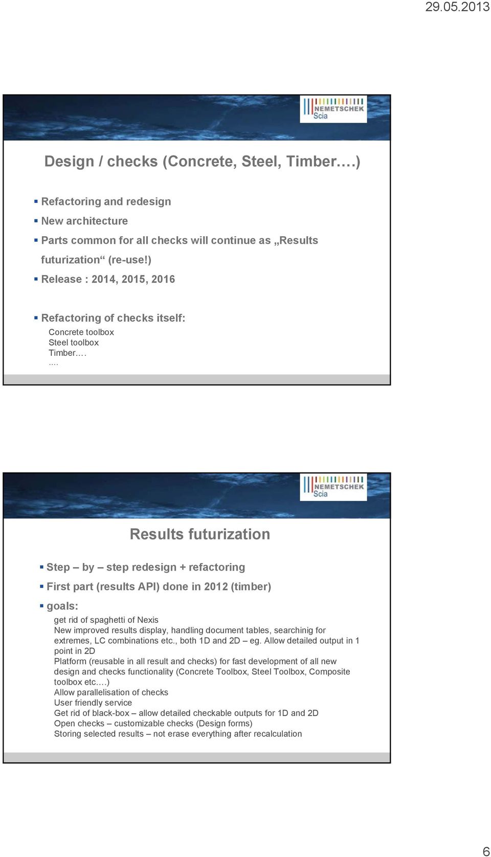 . Results futurization Step by step redesign + refactoring First part (results API) done in 2012 (timber) goals: get rid of spaghetti of Nexis New improved results display, handling document tables,