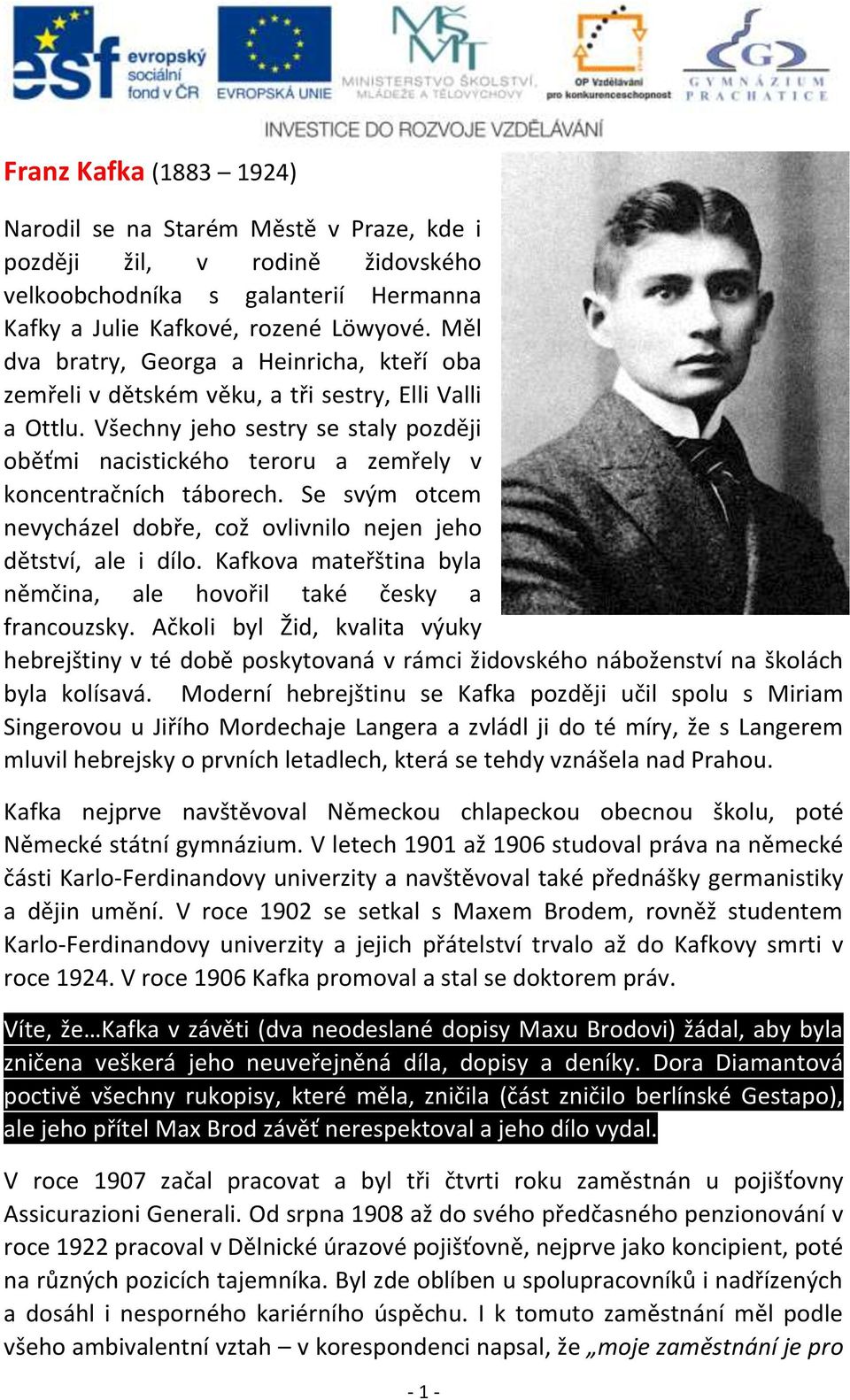 Všechny jeho sestry se staly později oběťmi nacistického teroru a zemřely v koncentračních táborech. Se svým otcem nevycházel dobře, což ovlivnilo nejen jeho dětství, ale i dílo.