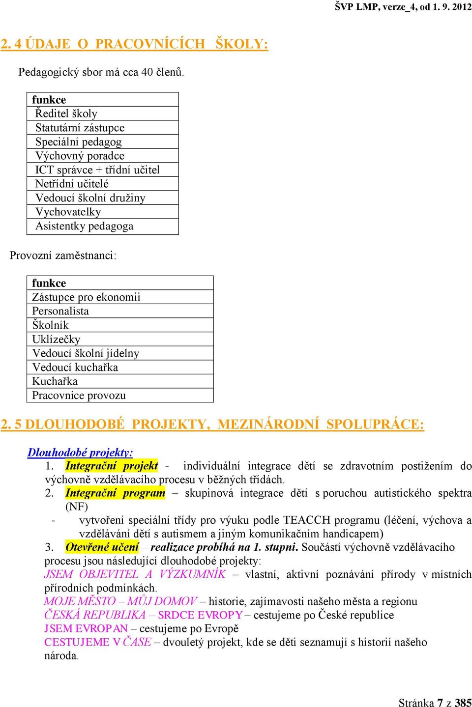 funkce Zástupce pro ekonomii Personalista Školník Uklízečky Vedoucí školní jídelny Vedoucí kuchařka Kuchařka Pracovnice provozu 2.