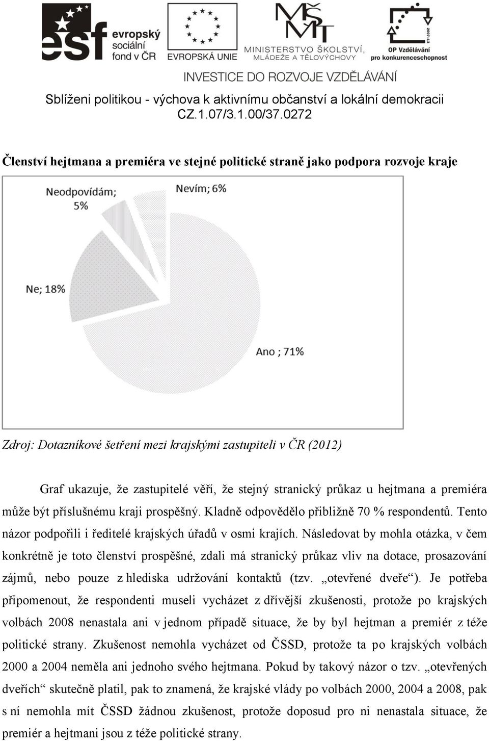 Následovat by mohla otázka, v čem konkrétně je toto členství prospěšné, zdali má stranický průkaz vliv na dotace, prosazování zájmů, nebo pouze z hlediska udržování kontaktů (tzv. otevřené dveře ).