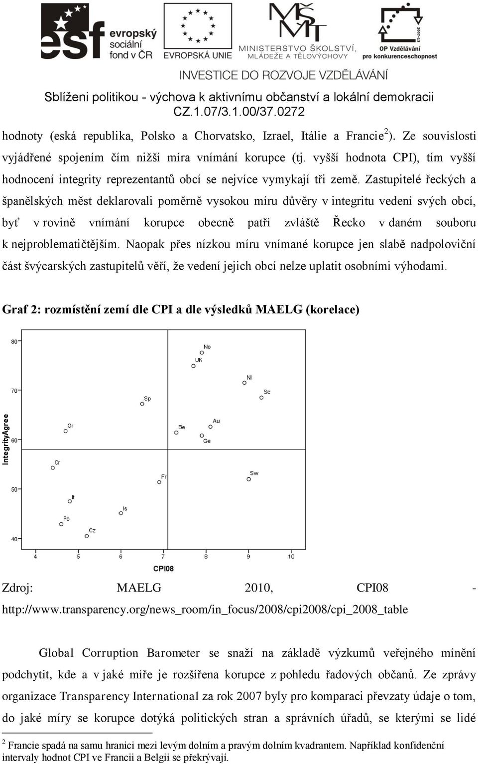 Zastupitelé řeckých a španělských měst deklarovali poměrně vysokou míru důvěry v integritu vedení svých obcí, byť v rovině vnímání korupce obecně patří zvláště Řecko v daném souboru k