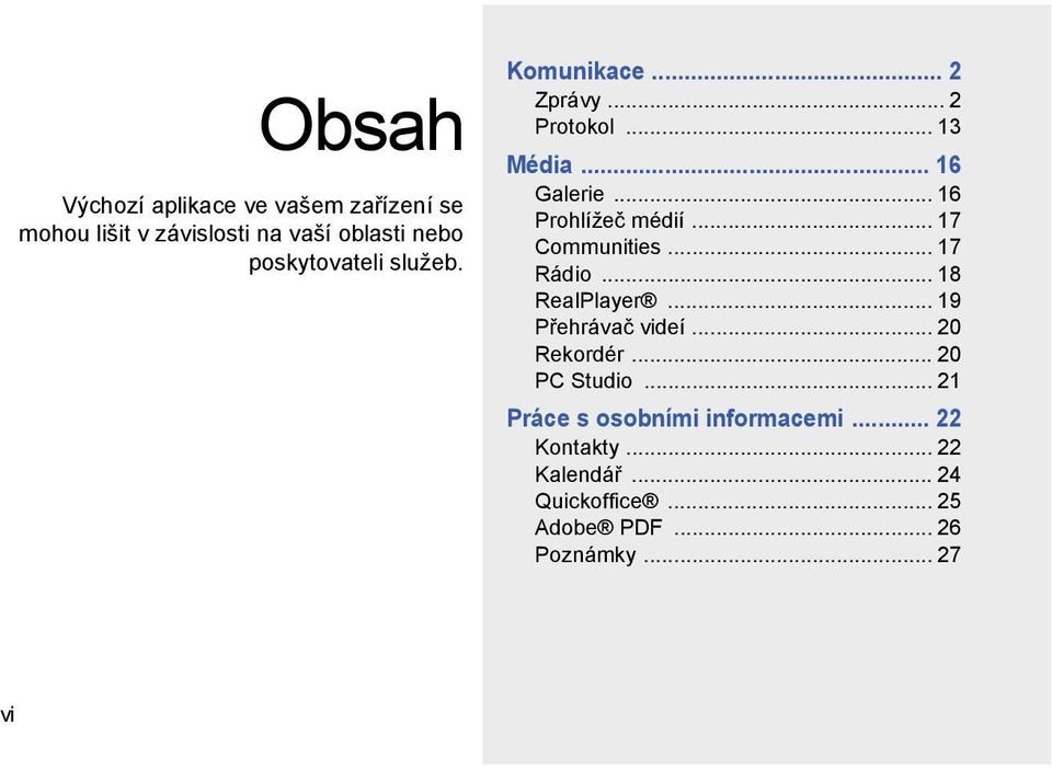 .. 17 Communities... 17 Rádio... 18 RealPlayer... 19 Přehrávač videí... 20 Rekordér... 20 PC Studio.