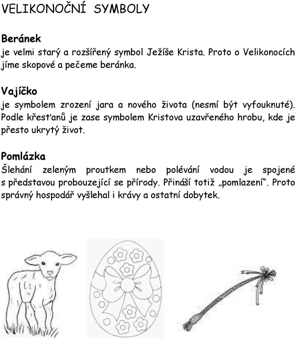 Vajíčko je symbolem zrození jara a nového života (nesmí být vyfouknuté).