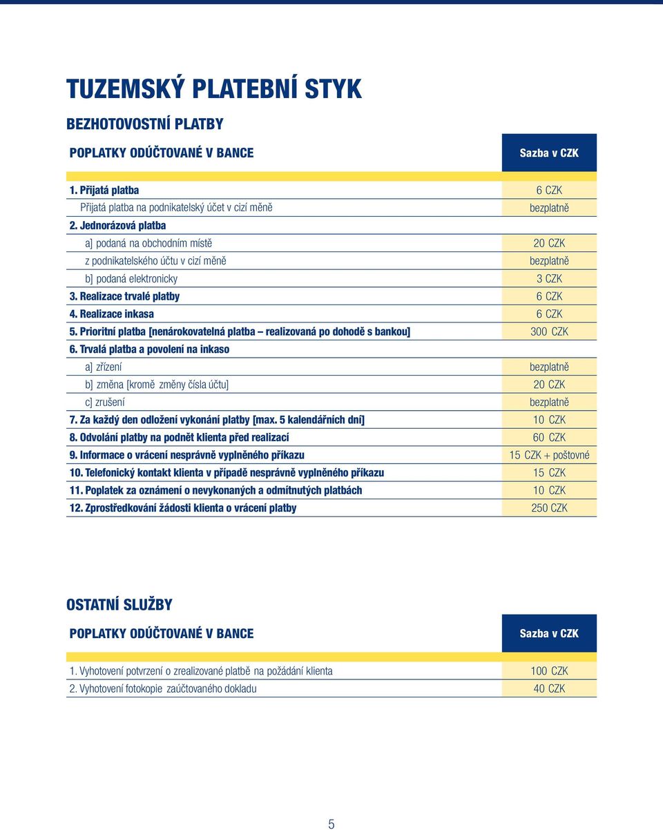 Prioritní platba [nenárokovatelná platba realizovaná po dohodě s bankou] 300 CZK 6.