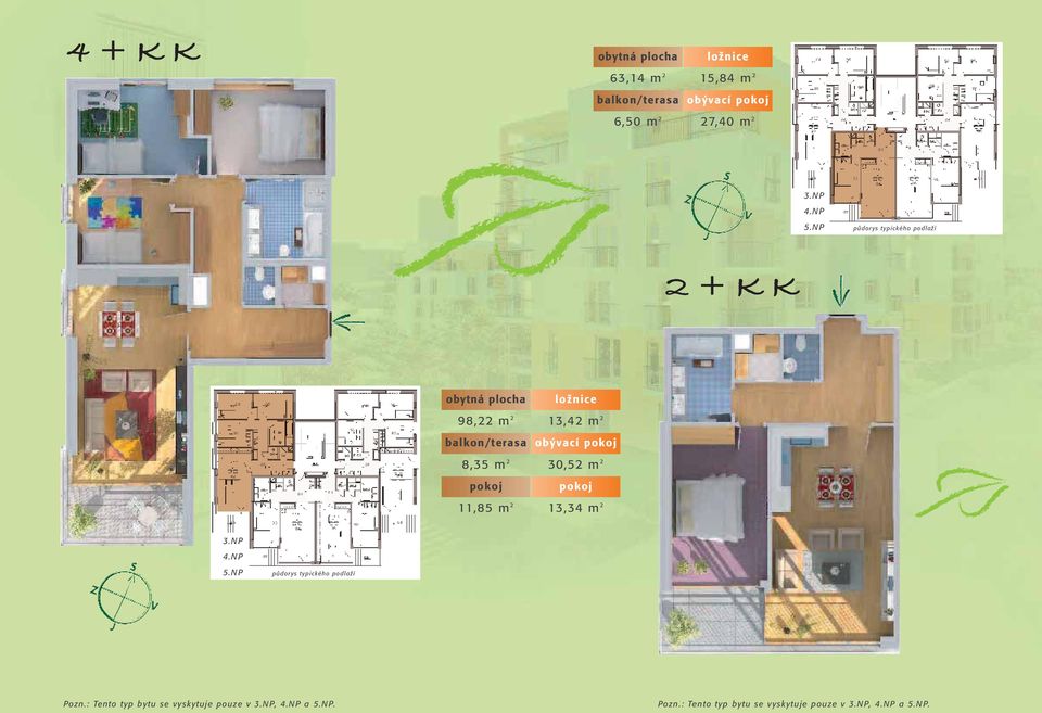 8,35 m 2 30,52 m 2 pokoj pokoj 11,85 m 2 13,34 m 2 3.NP 4.NP 5.NP pûdorys typického podlaïí Pozn.