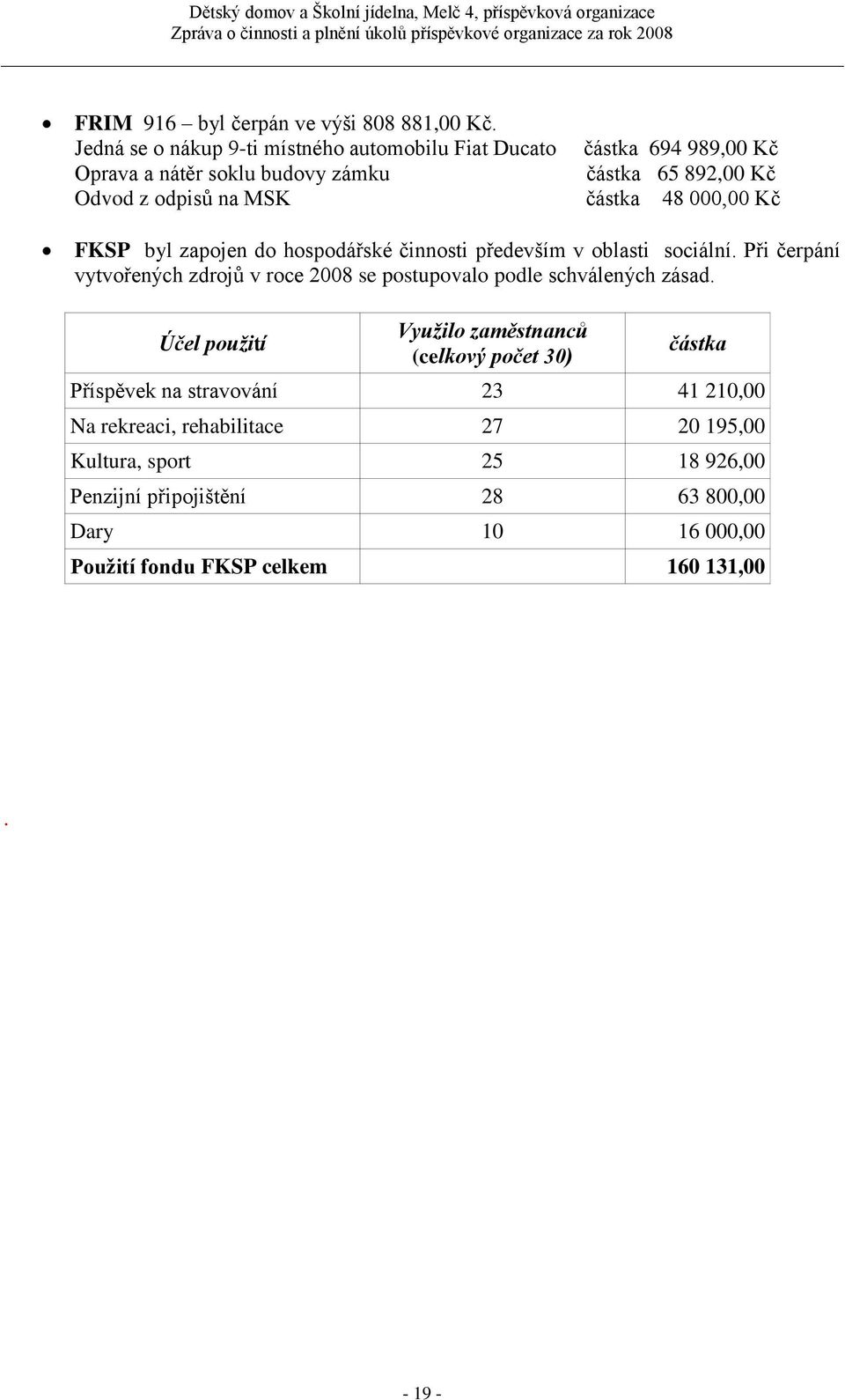 částka 48 000,00 Kč FKSP byl zapojen do hospodářské činnosti především v oblasti sociální.