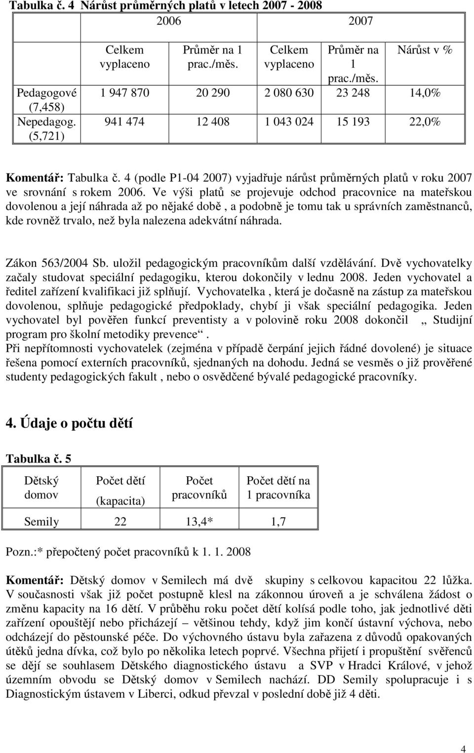 4 (podle P1-04 2007) vyjadřuje nárůst průměrných platů v roku 2007 ve srovnání s rokem 2006.