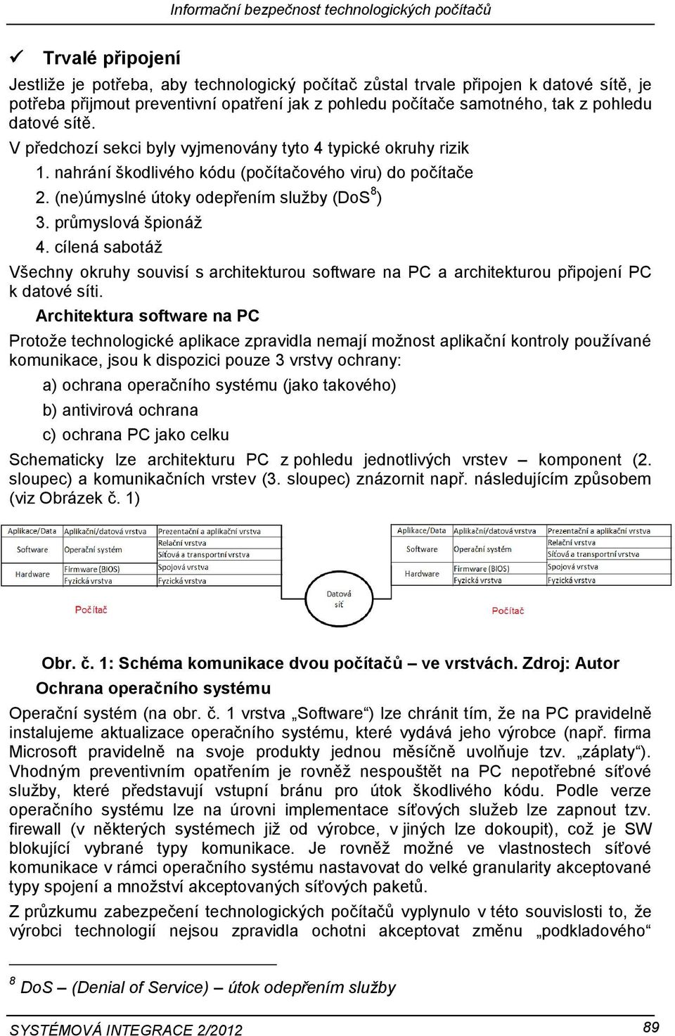 cílená sabotáž Všechny okruhy souvisí s architekturou software na PC a architekturou připojení PC k datové síti.