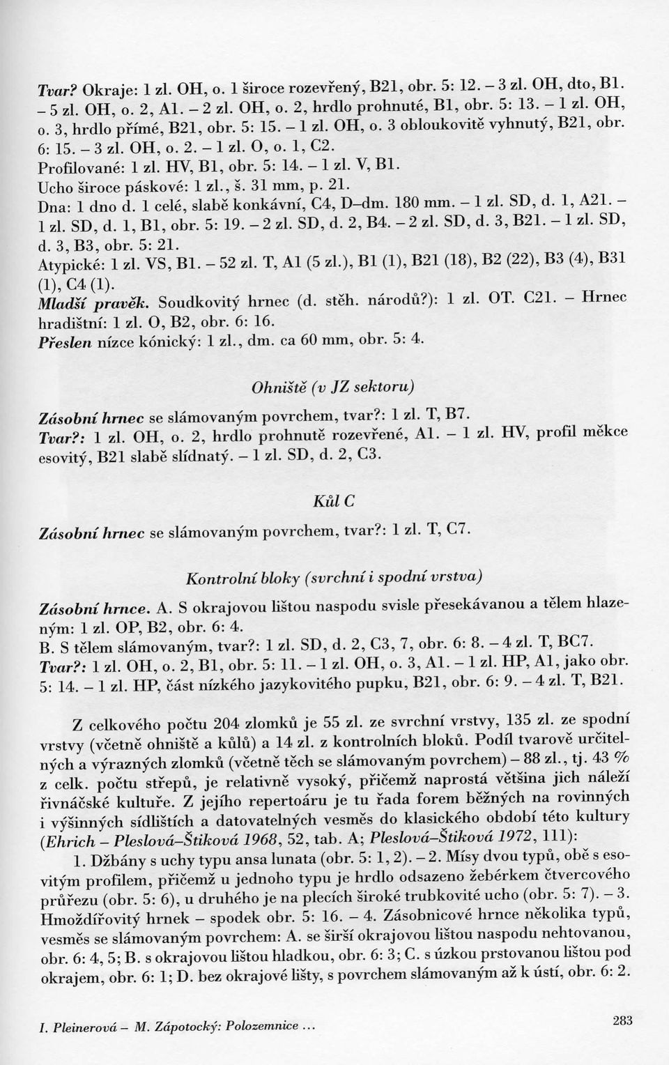 Dna: 1 dno d. 1 cele, slabe konkavni, C4, D-dm. 180 mm. 1 zl. SD, d. 1, A21. - 1 zl. SD, d. 1, Bl, obr. 5: 19. - 2 zl. SD, d. 2, B4. - 2 zl. SD, d. 3, B21. - 1 zl. SD, d. 3,B3,obr. 5:21.