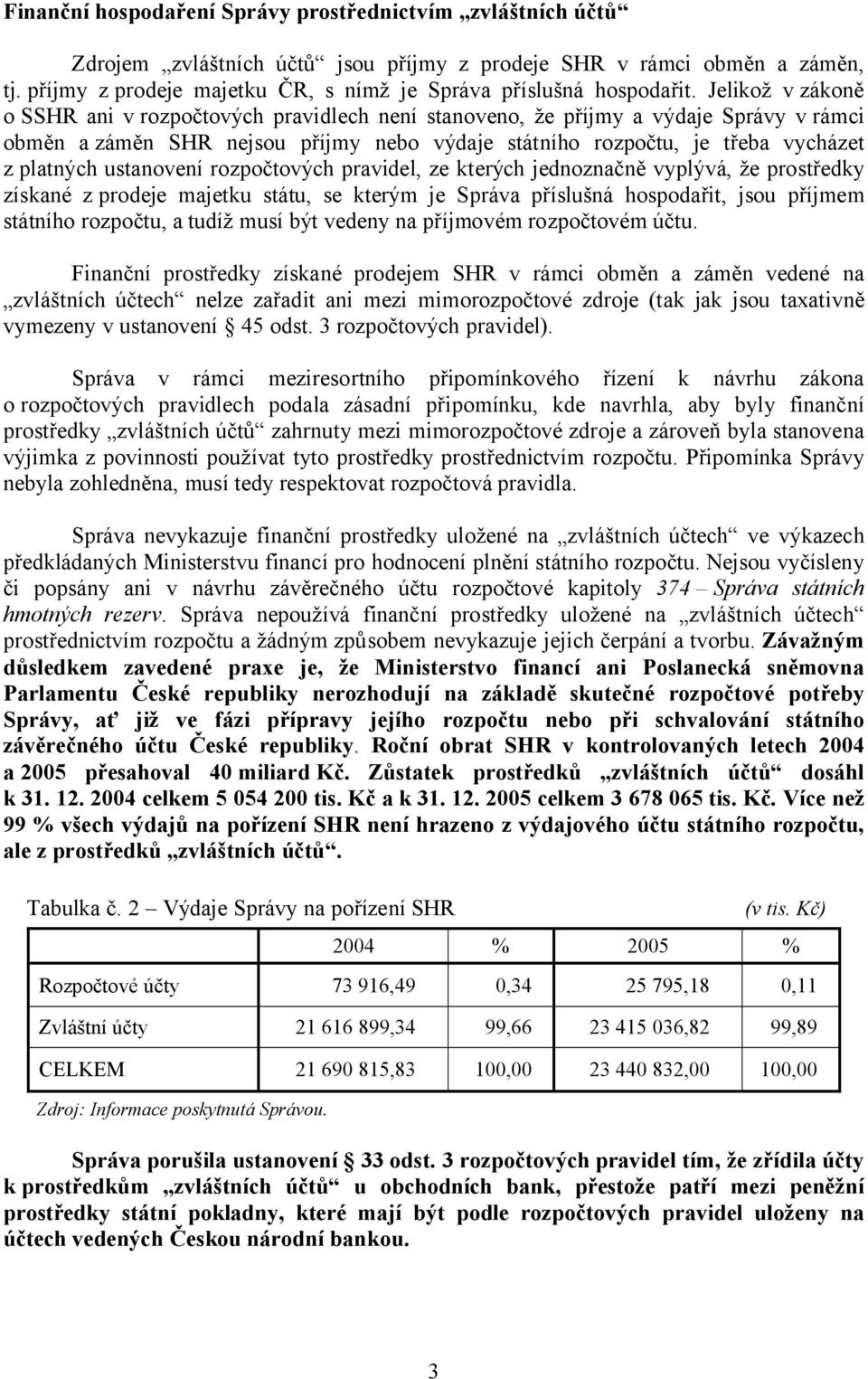 Jelikož v zákoně o SSHR ani v rozpočtových pravidlech není stanoveno, že příjmy a výdaje Správy v rámci obměn a záměn SHR nejsou příjmy nebo výdaje státního rozpočtu, je třeba vycházet z platných