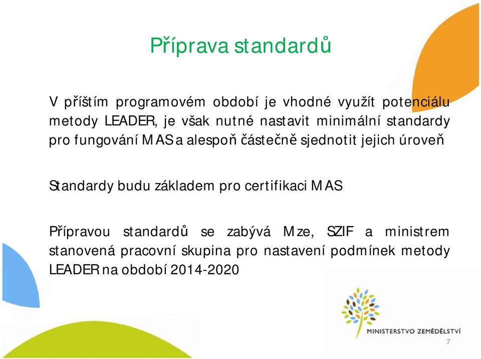 sjednotitjejichúroveň StandardybuduzáklademprocertifikaciMAS Přípravou standardů se zabývá