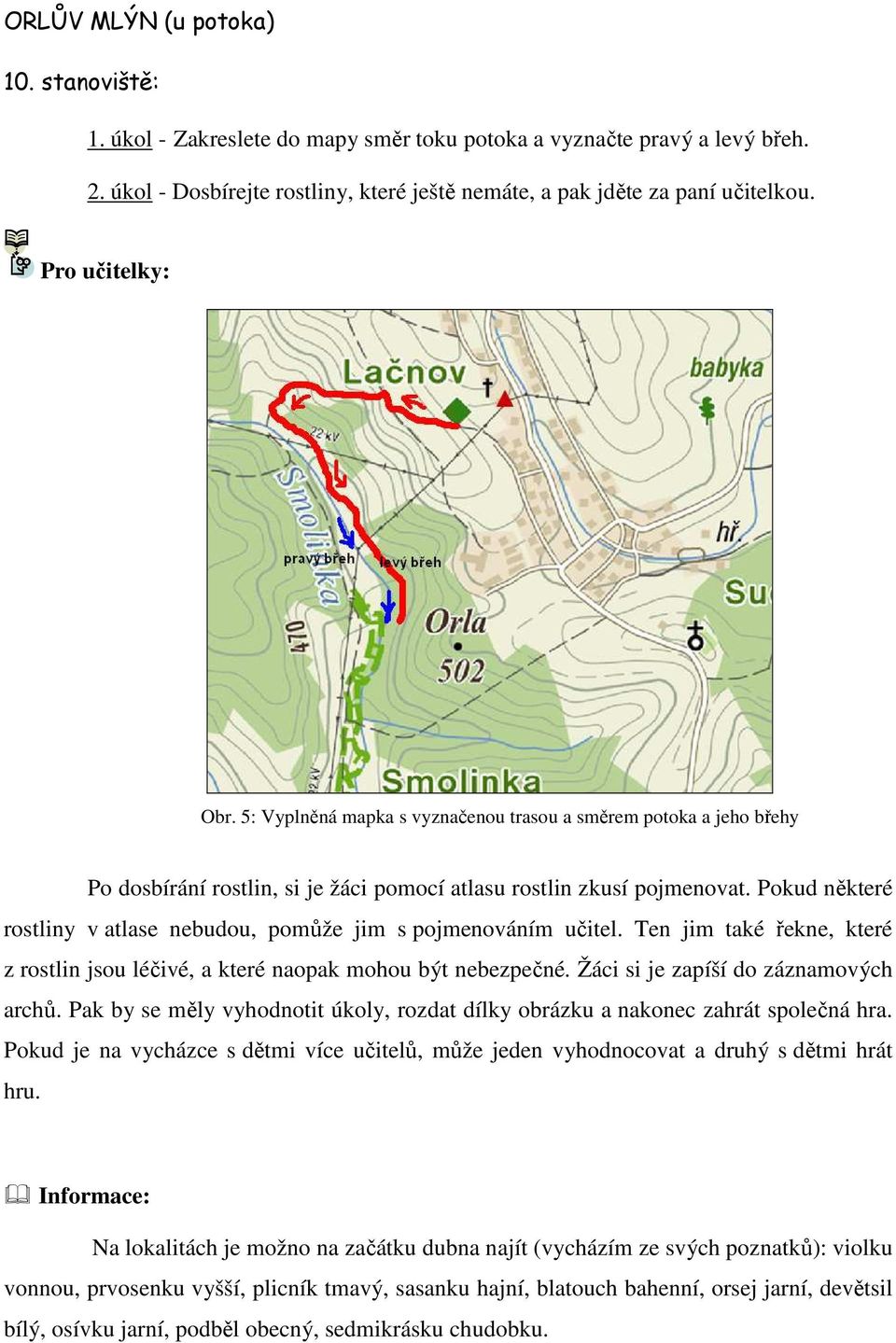 Pokud některé rostliny v atlase nebudou, pomůže jim s pojmenováním učitel. Ten jim také řekne, které z rostlin jsou léčivé, a které naopak mohou být nebezpečné. Žáci si je zapíší do záznamových archů.