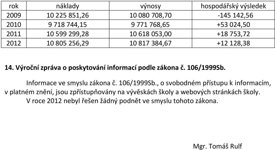 Výroční zpráva o poskytování informací podle zákona č. 106/1999Sb.