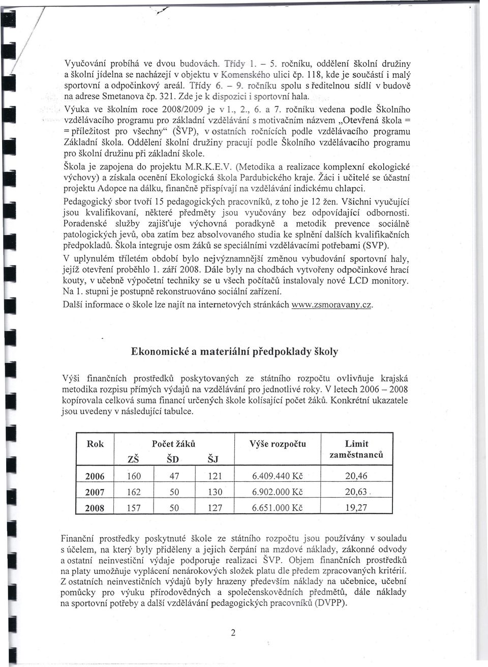 . Výuka ve školním roce 2008/2009 je., 2. 6. a 7.